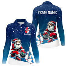 Load image into Gallery viewer, Christmas Santa Bowling Polo, Quarter Zip Shirt For Women Custom Christmas Bowling Team Jersey | Blue NQS9054