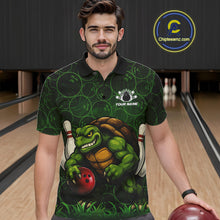 Load image into Gallery viewer, Black and Green Camo Funny Turtle Bowling Polo, Quarter Zip Shirt For Men Custom Team Bowling jerseys NQS11337