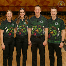 Load image into Gallery viewer, Black and Green Camo Funny Turtle Bowling Polo, 1/4 Zip Shirt For Women Custom Team Bowling jerseys NQS11337