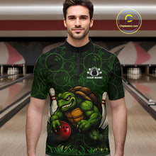 Load image into Gallery viewer, Black and Green Camo Funny Turtle Bowling Polo, Quarter Zip Shirt For Men Custom Team Bowling jerseys NQS11337