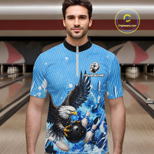 Load image into Gallery viewer, Blue Eagle Bowling Polo, Quarter Zip Shirt For Men Custom Team Bowling jerseys, Gift For Bowlers NQS11339