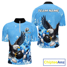 Load image into Gallery viewer, Blue Eagle Bowling Polo, Quarter Zip Shirt For Men Custom Team Bowling jerseys, Gift For Bowlers NQS11339