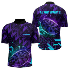 Load image into Gallery viewer, Men Darts Polo, Quarter Zip shirts Custom purple blue abstract Darts Team Jerseys, Darts gifts NQS9449