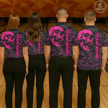 Load image into Gallery viewer, Black Skull camo pink ribbons pattern breast cancer bowling shirt for men custom bowling team jerseys NQS11549