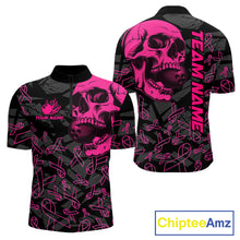 Load image into Gallery viewer, Black Skull camo pink ribbons pattern breast cancer bowling shirt for men custom bowling team jerseys NQS11549