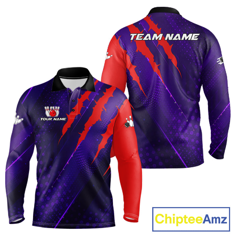 Personalized bowling shirts for men custom purple and red team bowling jerseys, gift for bowlers NQS11554