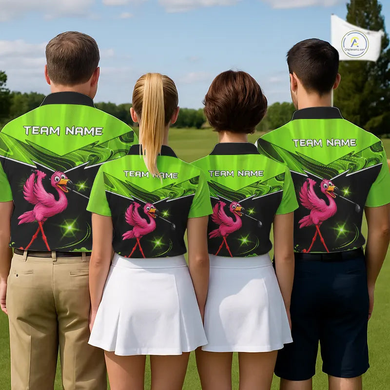 Funny Flamingo Green Women Golf Polo Shirts Custom Flamingo Team ladies golf tops, funny golf gifts NQS11675