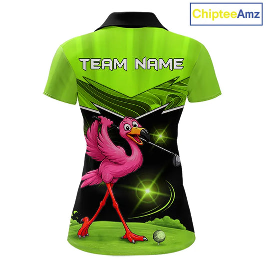 Funny Flamingo Green Women Golf Polo Shirts Custom Flamingo Team ladies golf tops, funny golf gifts NQS11675