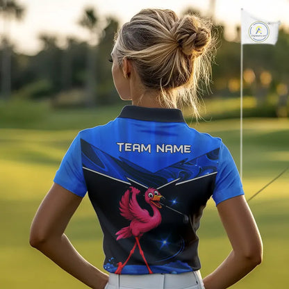 Funny Flamingo Blue Women Golf Polo Shirts Custom Flamingo Team ladies golf tops, funny golf gifts NQS11676