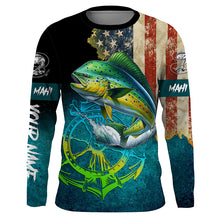 Load image into Gallery viewer, Mahi mahi fishing American flag patriotic Custom fishing Shirts jersey, fishing shirts with hood NQS3112