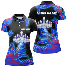 Load image into Gallery viewer, Personalized Blue Flame Bowling Team Jerseys, Womens bowling polo shirts Bowling League, bowling gifts NQS7371