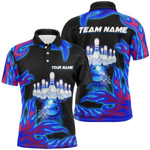 Load image into Gallery viewer, Personalized Blue Flame Bowling Team Jerseys, Mens polo bowling shirts Bowling League NQS7371