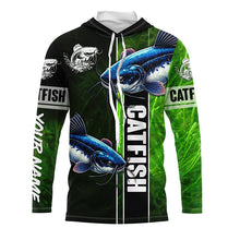 Load image into Gallery viewer, Catfish Fishing green Customize Name Long Sleeve Fishing Shirts, fishing gifts for men, women, kid NQS1728