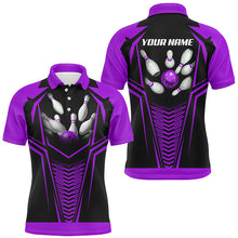 Load image into Gallery viewer, Men Bowling Polo, Quarter Zip Shirts custom Purple and black Bowling Ball and Pins bowling jerseys NQS8136