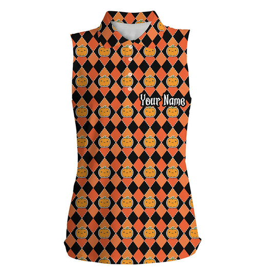 Halloween Pumpkin Seamless Orange pattern custom Women sleeveless polo shirt, golf attire for women NQS8140