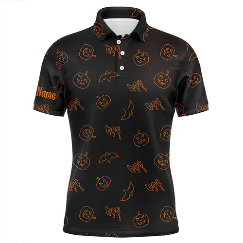 Halloween pumpkin pattern custom Mens golf polo shirts, Halloween golf gifts for men NQS8141