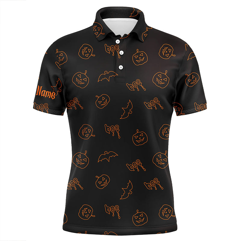 Halloween pumpkin pattern custom Mens golf polo shirts, Halloween golf gifts for men NQS8141
