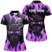 Load image into Gallery viewer, Purple Flame Skull Bowling Polo, 1/4 Zip Shirts For Women Custom Team Bowling Jersey Halloween Outfits NQS8368