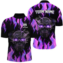 Load image into Gallery viewer, Purple Flame Skull Bowling Polo, 1/4 Zip Shirts For Men Custom Team Bowling Jerseys Halloween Outfits NQS8368