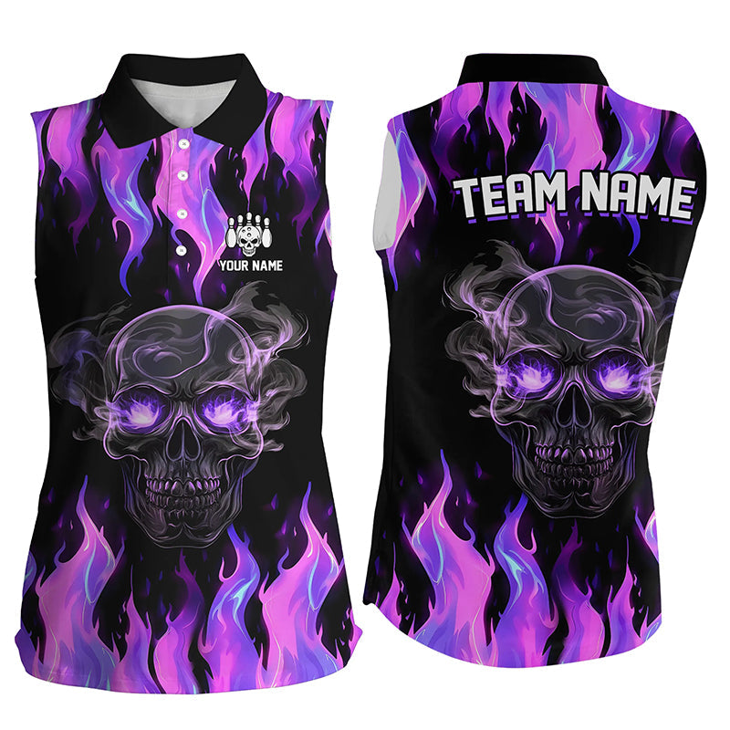 Purple Flame Skull Bowling Sleeveless Polo Shirts Custom Team Bowling Jersey Halloween Outfits NQS8368