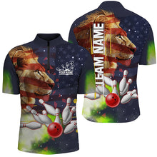 Load image into Gallery viewer, American flag Lion Bowling Polo, Quarter Zip Shirt For Men Custom Patriotic Bowling Team Jersey Outfit NQS8565