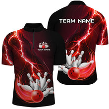 Load image into Gallery viewer, Men's bowling Polo, 1/4 Zip shirts Custom red lightning thunder Bowling Team Jersey, gift for Bowlers NQS8821