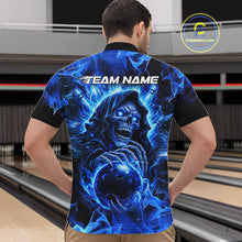 Load image into Gallery viewer, Blue Flame Skull Bowling Polo, 1/4 Zip Shirts For Men Custom Bowling Reaper Team Bowling jersey NQS11348
