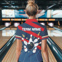 Load image into Gallery viewer, Personalized Red, white and blue Retro bowling Polo, Quarter Zip shirt for women, Bowling Team Jersey NQS9461