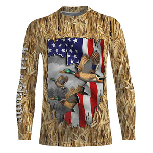 Duck hunting Camo American Flag patriotic Customize Name 3D All Over Printed Shirts NQS659