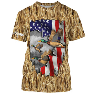 Duck hunting Camo American Flag patriotic Customize Name 3D All Over Printed Shirts NQS659