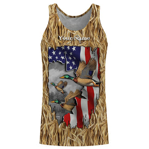 Duck hunting Camo American Flag patriotic Customize Name 3D All Over Printed Shirts NQS659