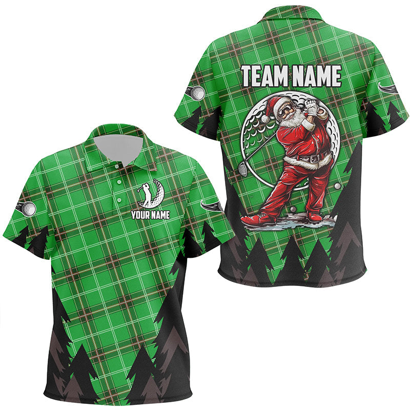Green Argyle Pattern Santa Golfer custom Kid golf polo shirts, Christmas best team golf shirts NQS8154