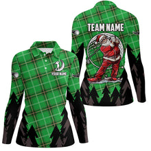 Load image into Gallery viewer, Green Argyle Pattern Santa Golfer custom Womens golf polo shirts, Christmas best team golf shirts NQS8154