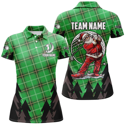 Green Argyle Pattern Santa Golfer custom Womens golf polo shirts, Christmas best team golf shirts NQS8154