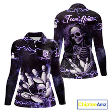 Load image into Gallery viewer, Purple Lightning Thunder Women Skull Bowling Team Shirts For Women Custom Bowling Uniform Outfit NQS10971