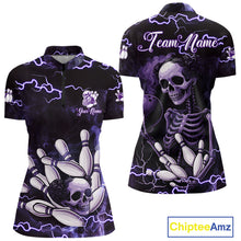 Load image into Gallery viewer, Purple Lightning Thunder Women Skull Bowling Team Shirts For Women Custom Bowling Uniform Outfit NQS10971