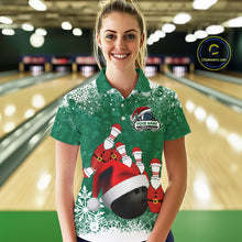 Load image into Gallery viewer, Womens bowling shirts Custom Funny Christmas snowflake Santa Bowling Ball pins Team Jersey | Green NQS11143