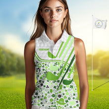 Load image into Gallery viewer, Personalized Funny Golf beer Green clover pattern golf clubs St Patrick&#39;s Day Sleeveless polo shirt NQS11144