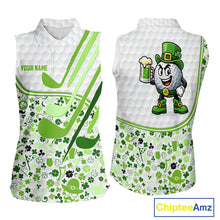 Load image into Gallery viewer, Personalized Funny Golf beer Green clover pattern golf clubs St Patrick&#39;s Day Sleeveless polo shirt NQS11144