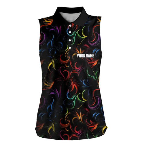 Colorful Rainbow Fire pattern Womens sleeveless golf polo shirt custom golf attire for women NQS9300