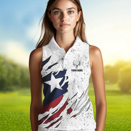 Personalized Texas Flag Grunge pattern Womens Sleeveless Polo Shirt Custom Texas Golf Team Jerseys NQS9469