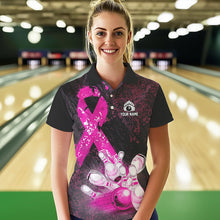 Load image into Gallery viewer, Personalized Pink Ribbons Grunge Bowling Shirts For Women, Custom breast cancer bowling Team shirts NQS9613