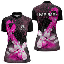 Load image into Gallery viewer, Personalized Pink Ribbons Grunge Bowling Shirts For Women, Custom breast cancer bowling Team shirts NQS9613