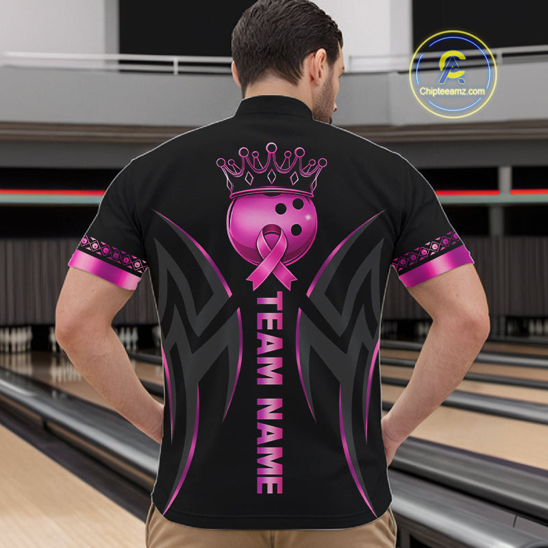 Black and Pink ribbon Breast Cancer Bowling ball Shirts for Men Custom Bowling Team jerseys NQS11691