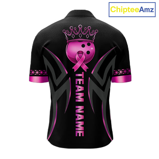 Black and Pink ribbon Breast Cancer Bowling ball Shirts for Men Custom Bowling Team jerseys NQS11691