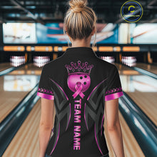 Load image into Gallery viewer, Black and Pink ribbon Breast Cancer Bowling ball Shirts for Women Custom Bowling Team jerseys NQS11691