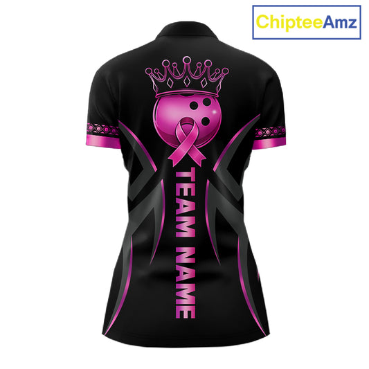 Black and Pink ribbon Breast Cancer Bowling ball Shirts for Women Custom Bowling Team jerseys NQS11691