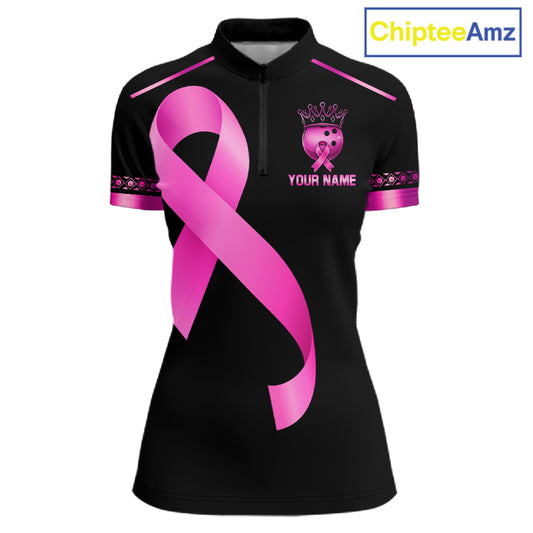 Black and Pink ribbon Breast Cancer Bowling ball Shirts for Women Custom Bowling Team jerseys NQS11691