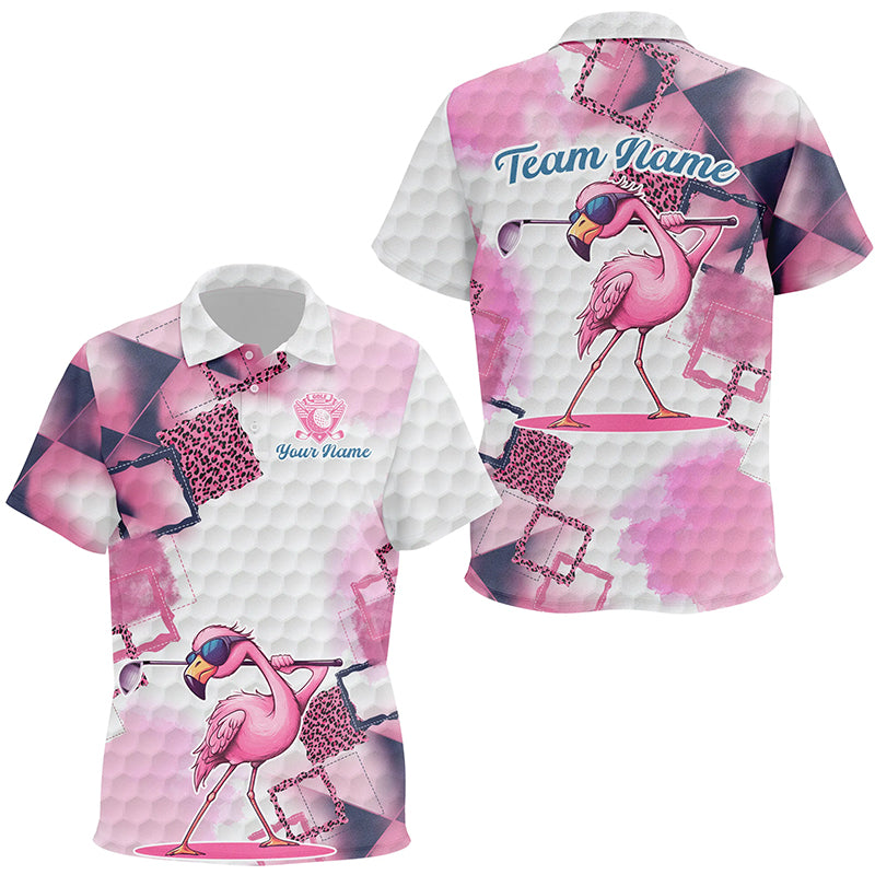 Pink Flamingo leopard pattern Kid golf polo shirts custom golf outfit for kid, flamingo tops NQS8591