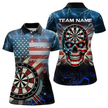 Load image into Gallery viewer, American Flag Skull Dart Board Blue lightning Custom Team Dart Polo, Quarter Zip Shirt For Women NQS9302